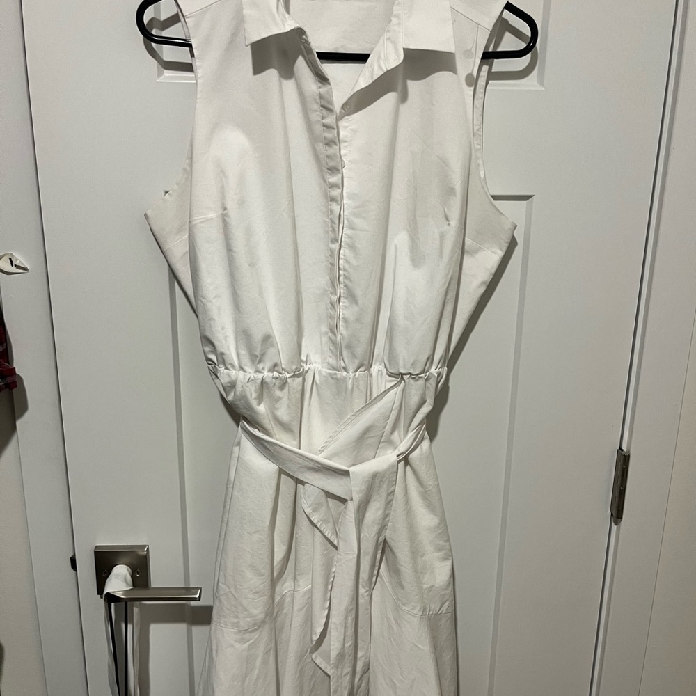 Express White Sleeveless Notched Collar Midi Dress